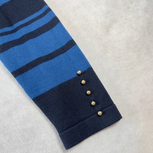 Ann Taylor Knit Dress Just Above the Knee Woman S Blue Stripe Gold Button Detail - Picture 5 of 11